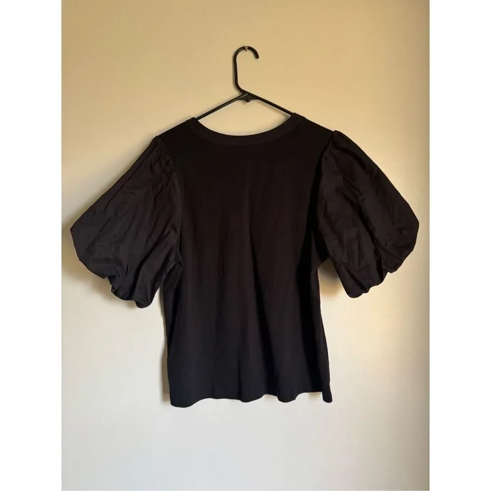 Old Navy Womens Black Cotton‎ Puff Sleeve Stretchy Fitted Button Top sz XXL Boho